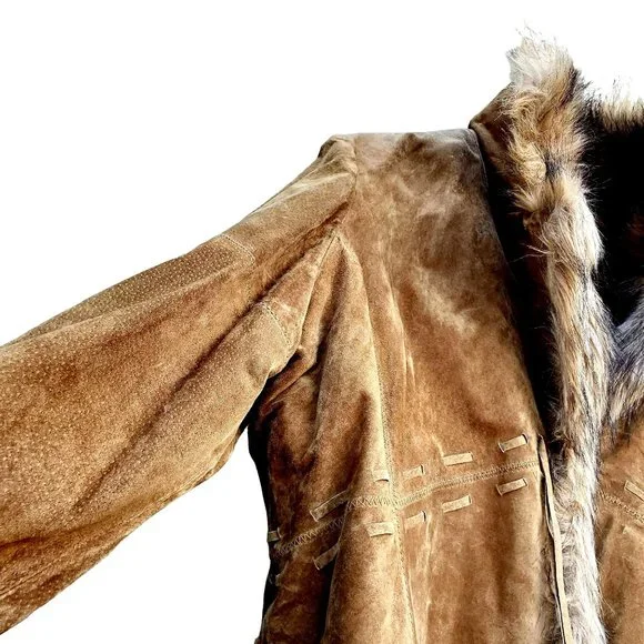 Vintage Y2K 90s Suede Coat L XL Penny Lane XOXO Faux Fur Collar - Picture 6 of 12